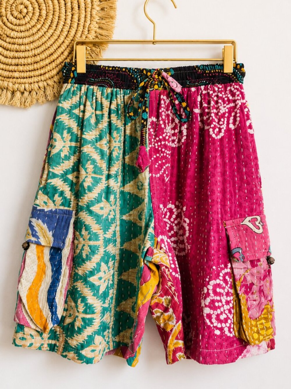 Kathmandu Imports Patchwork Quilted Mixed Print Cargo Bermuda Shorts SZ Medium